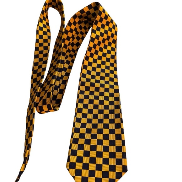 BROOKS BROTHERS 100% Silk Makers Navy Blue & Gold Men's Check Tie Quiet Luxury - Picture 4 of 12